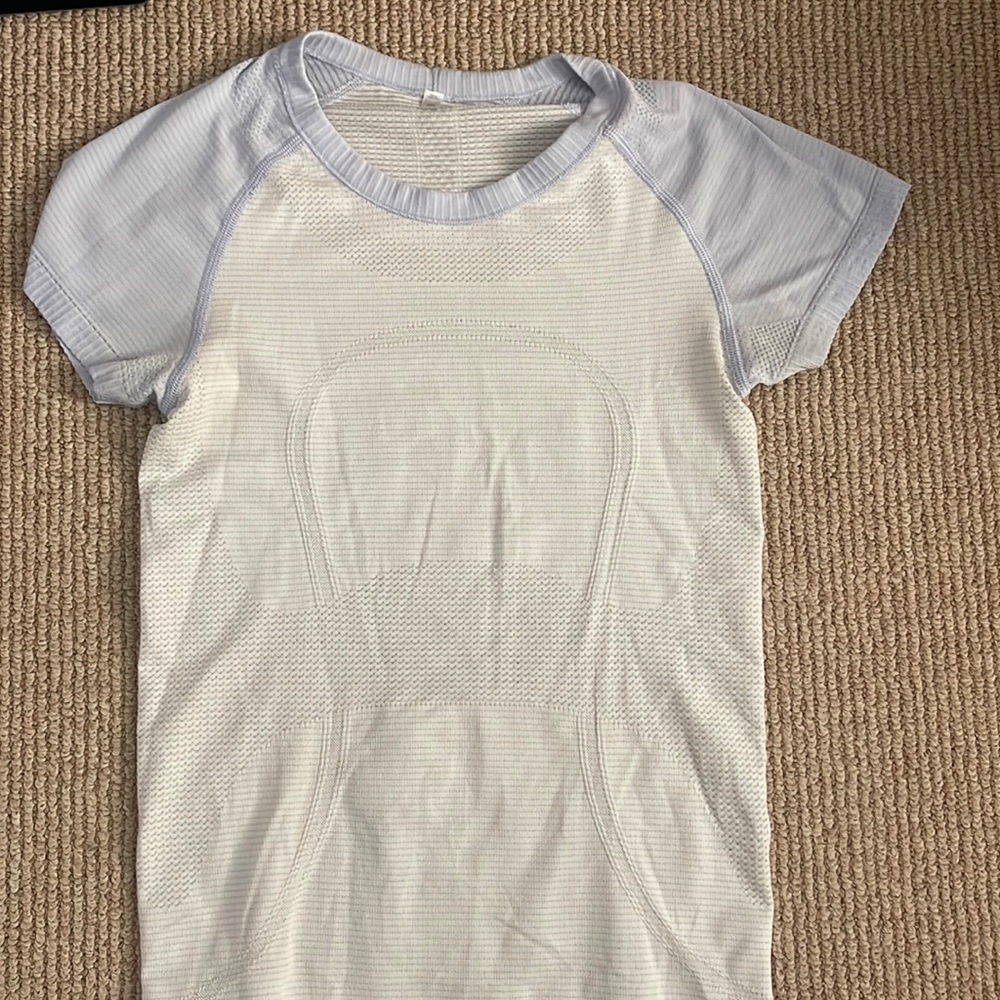 White/blueish lavender lululemon swiftly tech short sleeve